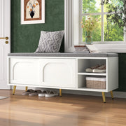 Mobile da ingresso con seduta imbottita, ante rimovibili e ripiani, per ingresso e camera da letto, bianco, 121 × 35 × 49 cm