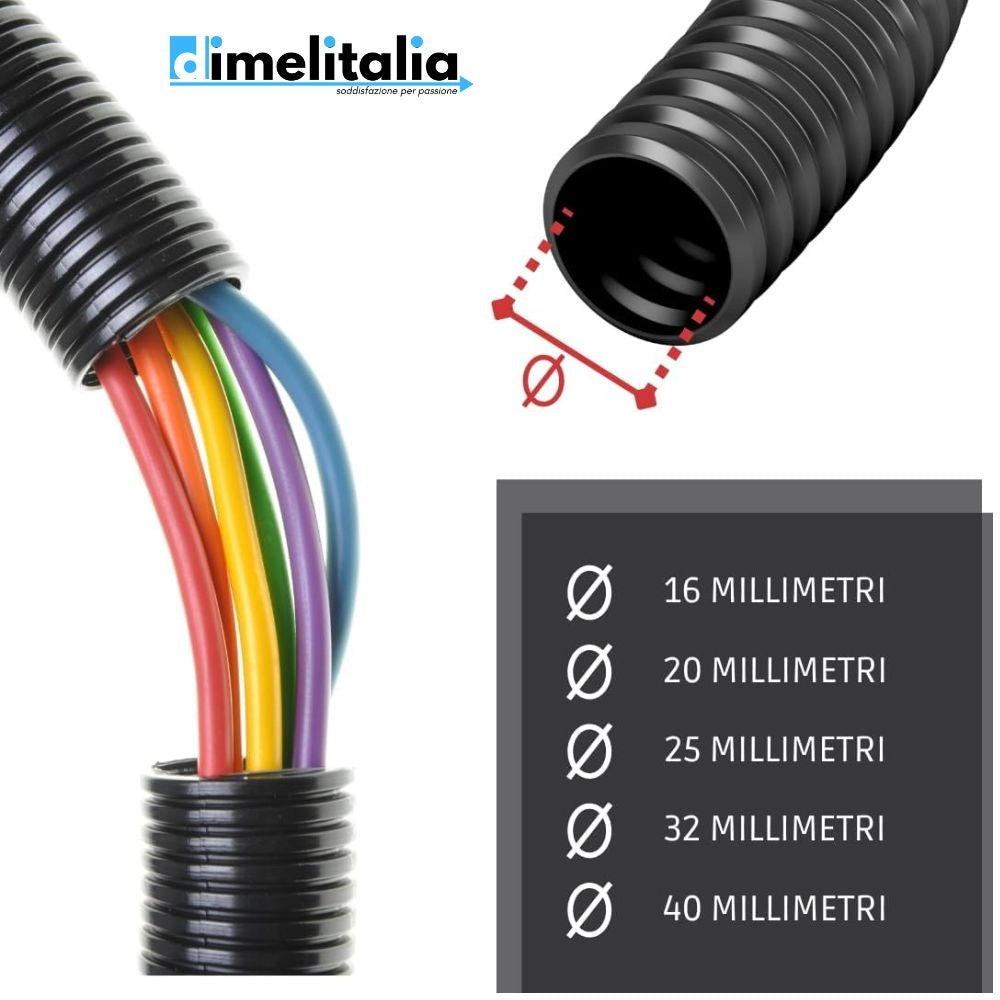 Tubo corrugato guaina cavi elettrici pieghevole pvc autoestinguente nero *** diametro 20 millimetri, lunghezza metri ...
