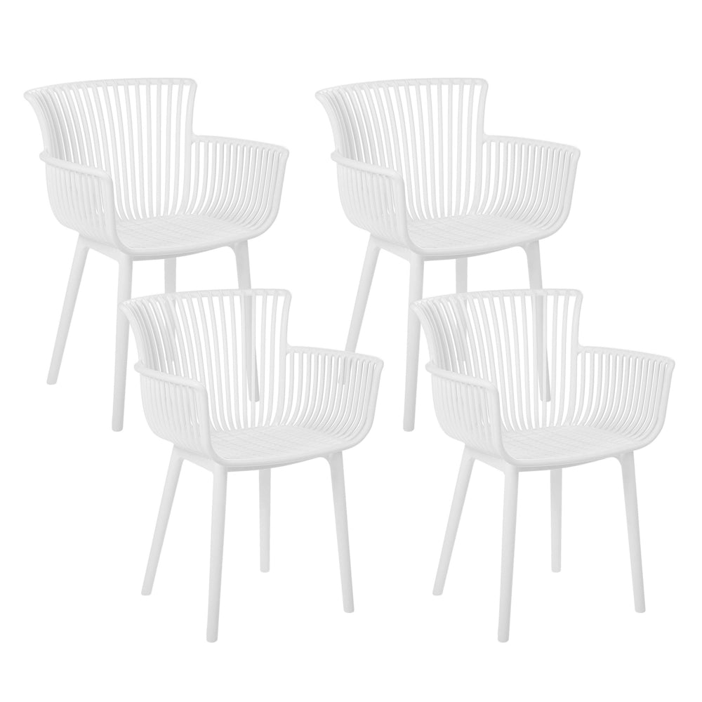Set di 4 sedie da pranzo in plastica bianca per interni ed esterni da giardino con braccioli in stile minimalista