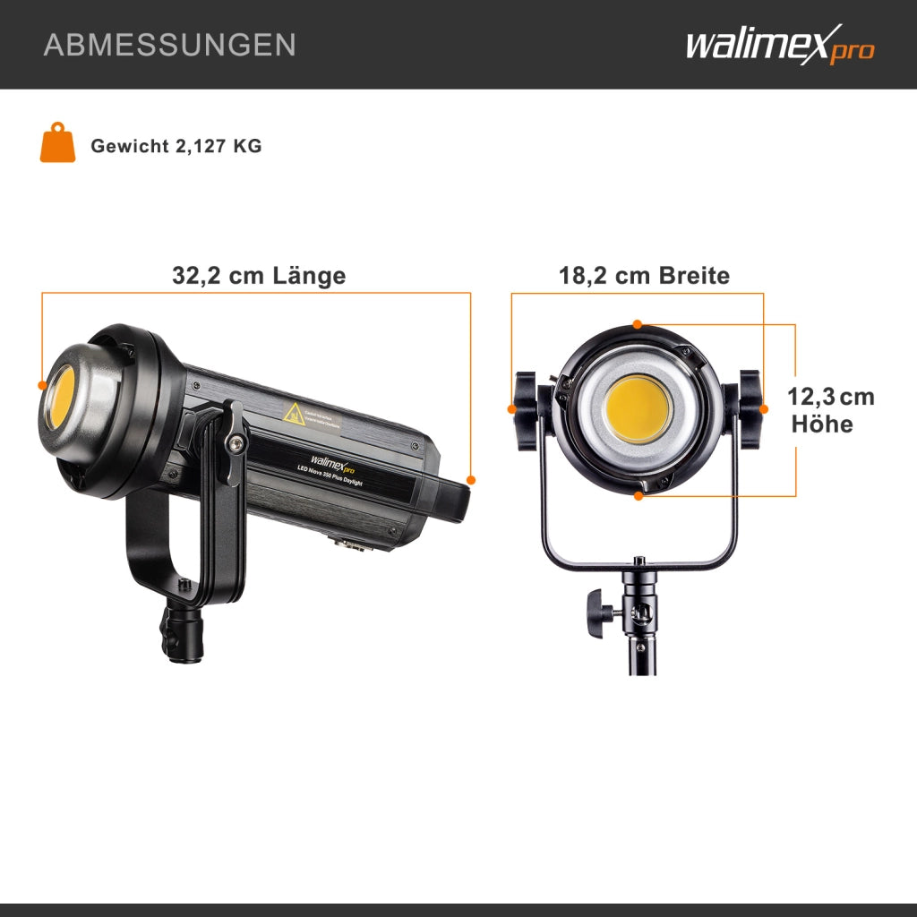 Niova Plus Daylight, Faretto LED per fotografia, luce video 350 W dimmerabile, con riflettore Bowens e diffusore, con tecnologia COB-LED, per studio fotografico