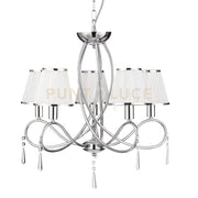 Simplicity 5Lt Pendant - Cromo, vetro trasparente e tessuto bianco