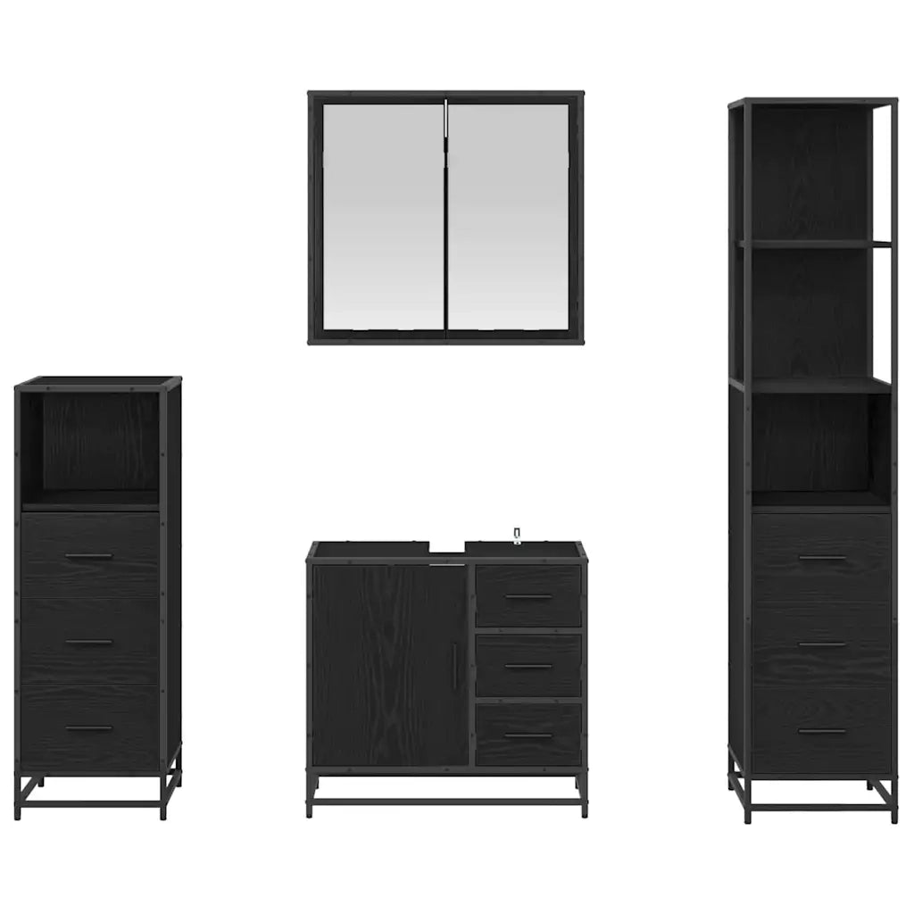 Set di mobili per il bagno 4 pcs Rovere Nero Legno multistrato