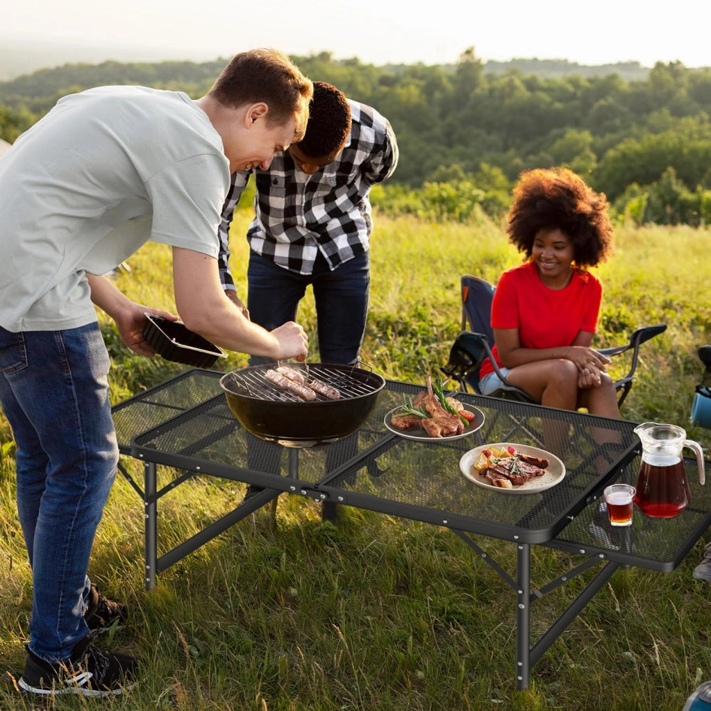 Tavolo da campeggio pieghevole, regolabile in altezza, da giardino, da balcone, da campeggio, con prolunghe, in metallo, per feste, pieghevole, resistente alle intemperie, 90 x 60 cm