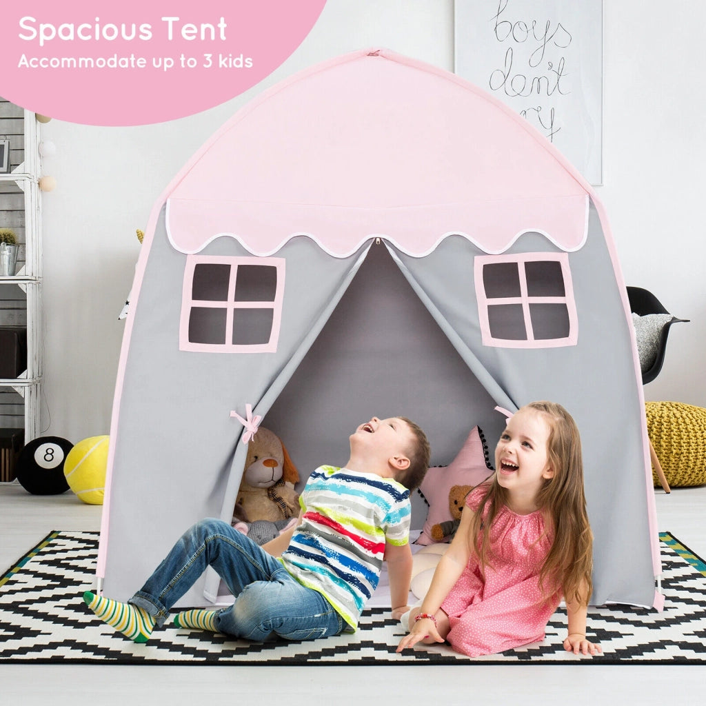 Tenda Gioco Castello per Bambini Portatile in Cotone Rosa Facile da Montare con Borsa per Casa e Giardino