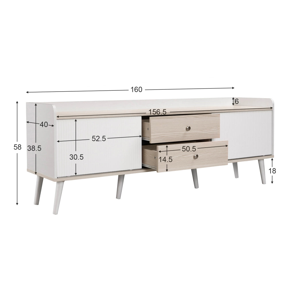 Mobile TV con 2 Ante Scorrevoli e 2 Cassetti; Stile Moderno; Soggiorno; in Pannello di Particelle; 160??40??58 cm; Bianco