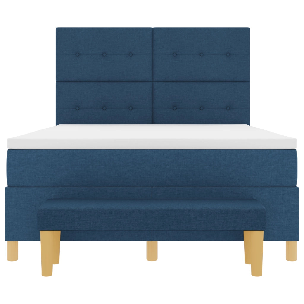 Letto a molle con materasso e panca Blu 160x200 cm Tessuto