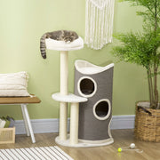Albero tiragraffi per gatti con cuccia e tronco tiragraffi, 109 cm, bianco