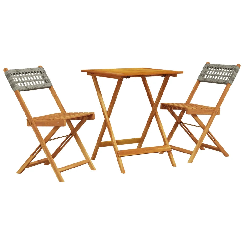 Set da Bistrot 3 pz | Set Salotto da Giardino Grigio in Polyrattan e Legno Massello