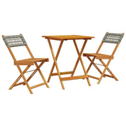 Set da Bistrot 3 pz | Set Salotto da Giardino Grigio in Polyrattan e Legno Massello