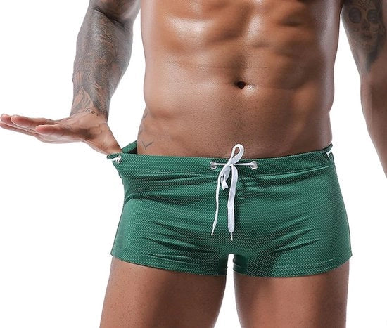 Costumi da bagno per uomo - Corda regolabile - Blocco - Pantaloncini da nuoto - Sport - Tessuto respirante - Lunghezza corta 18-21 cm - Pantaloncini da bagno