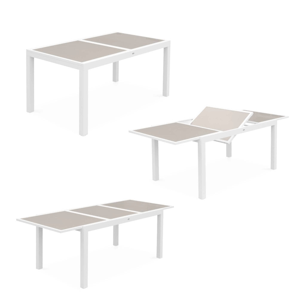 Set tavolo da giardino allungabile in alluminio con 6 sedie, bianco