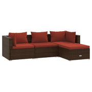Set Divani da Giardino 4 pz | Set Salotto da Giardino con Cuscini in Polyrattan Marrone