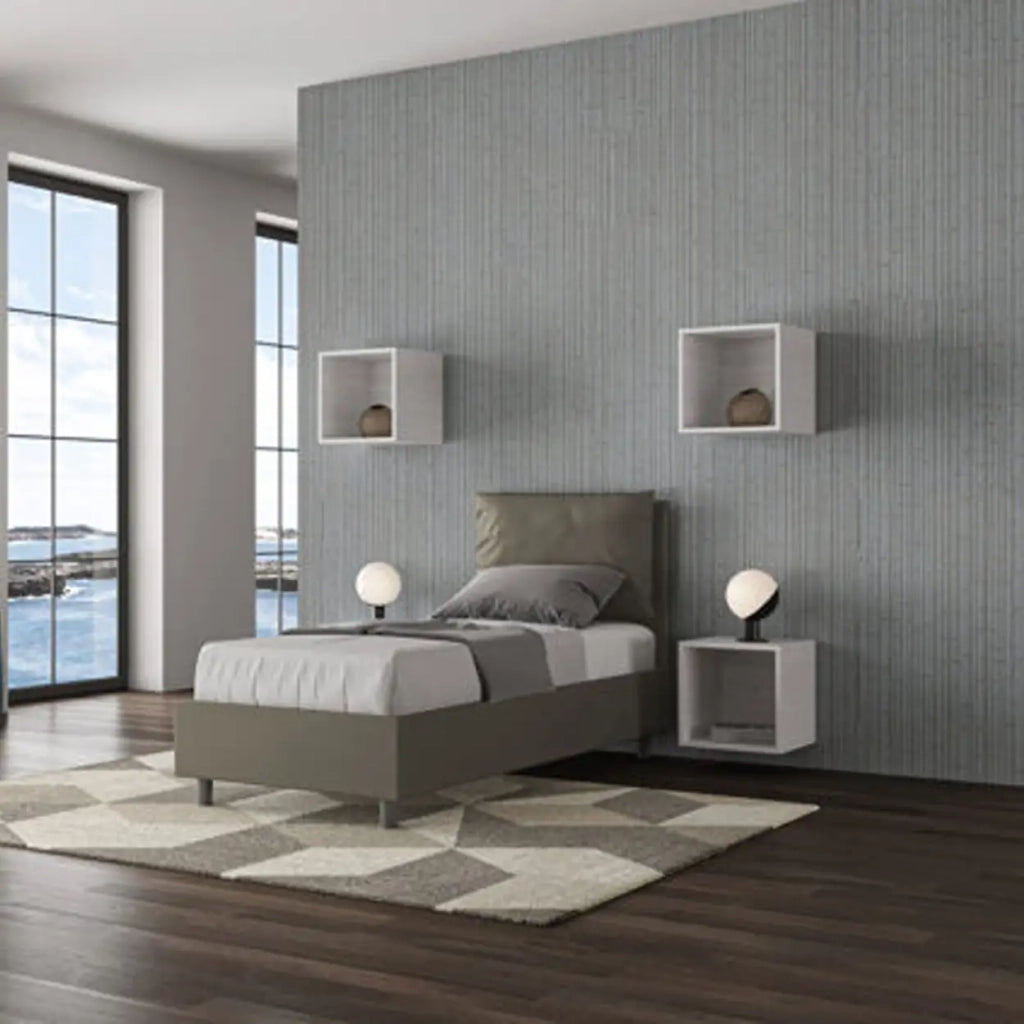 Letto singolo con rete imbottito 80x210 similpelle cappuccino Antea