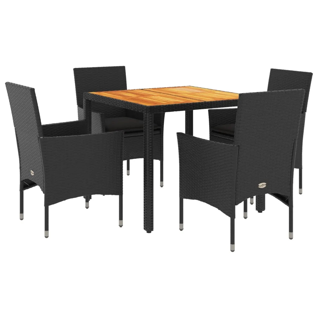 Set Pranzo da Giardino 5 pz con Cuscini Nero Polyrattan Acacia 3278670