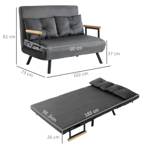 POLTRONA LETTO 102 x 73 x 81 cm Grigio scuro in tessuto con 2 cuscini