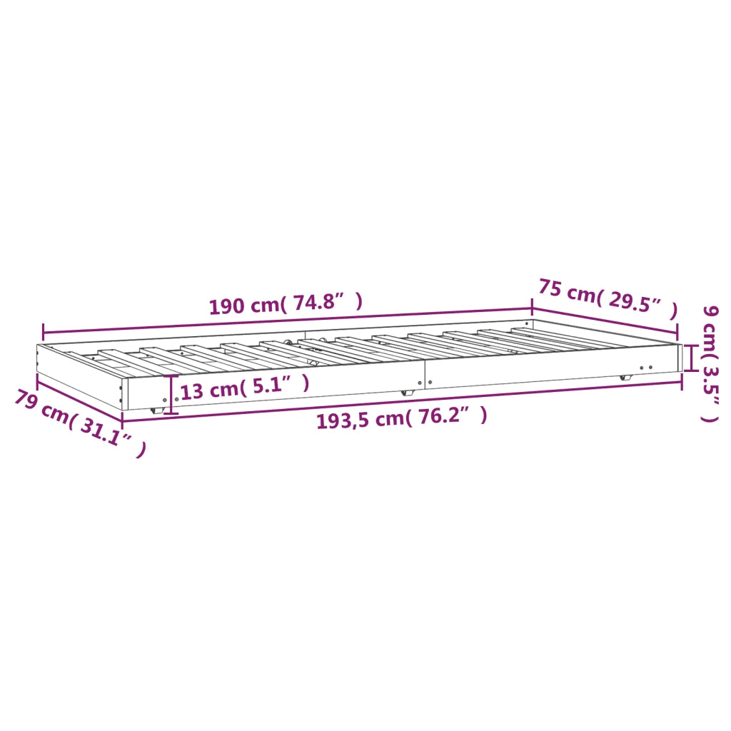 Giroletto senza Materasso 75x190 cm in Legno Massello di Pino 823509