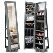 Armadio portagioielli girevole a 360¡ã con specchio, Organizer gioielli 2 in 1 a figura intera Grigio-Armadietti per gioielli