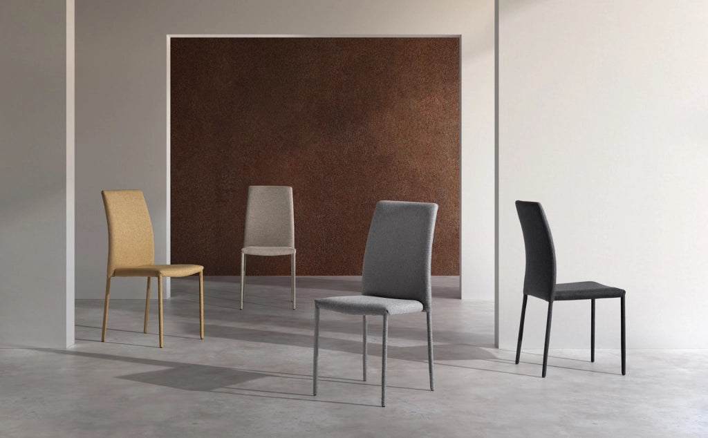 Sedia Leda Design Moderno in Tessuto Easy-Clean Beige - Struttura in Metallo Rivestito - Seduta Elegante per Sala da Pranzo - OM/502