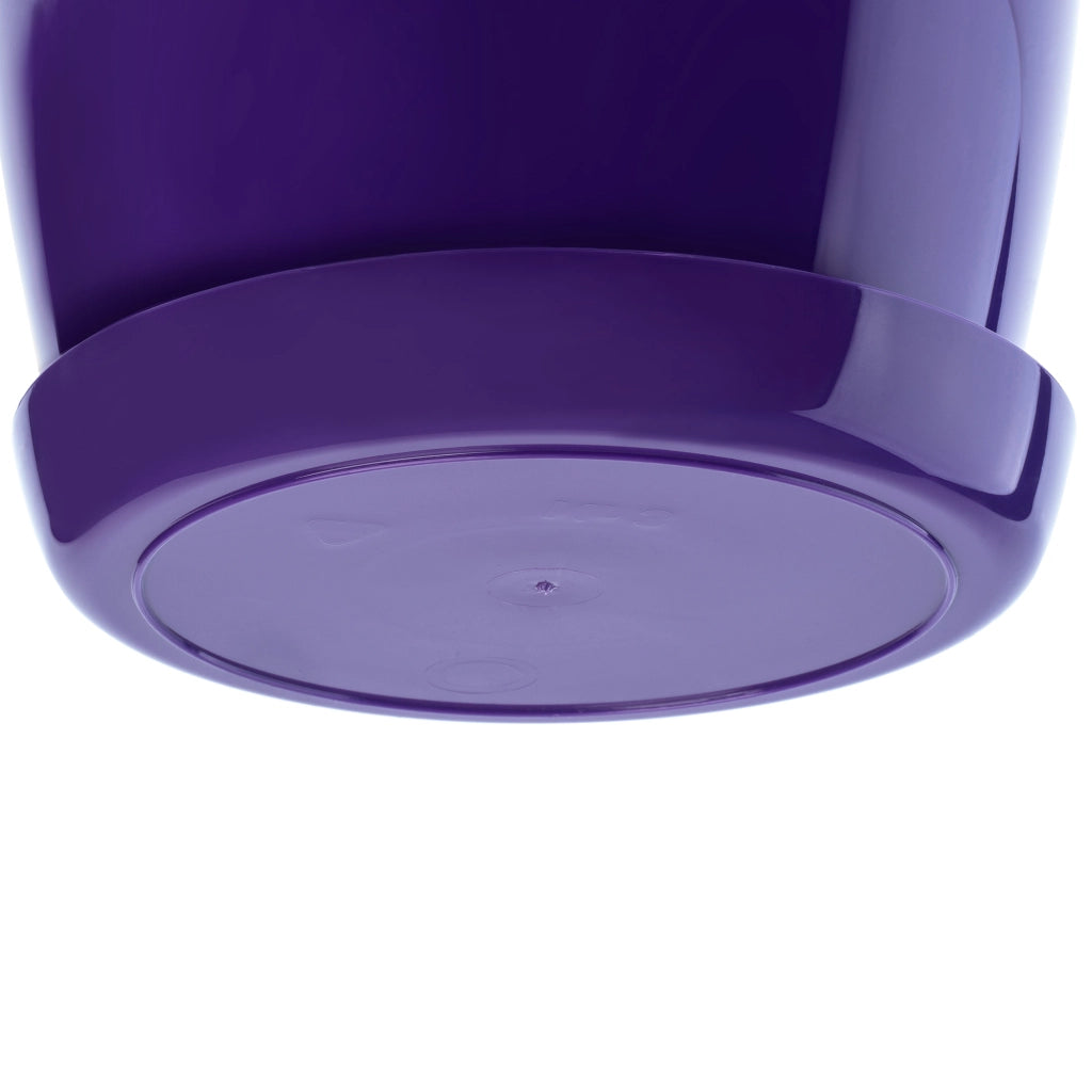 Vaso da fiori KADAX con sottovaso e coperchio in plastica, 28 cm, fiori viola. Kadax