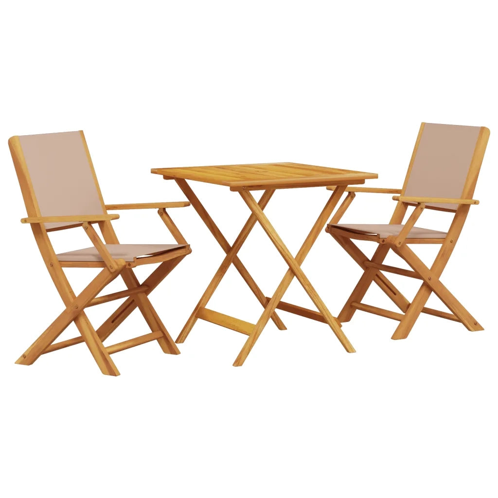 Set da Bistrot 3pz | Set Salotto da Giardino Tortora in Tessuto e Legno Massello