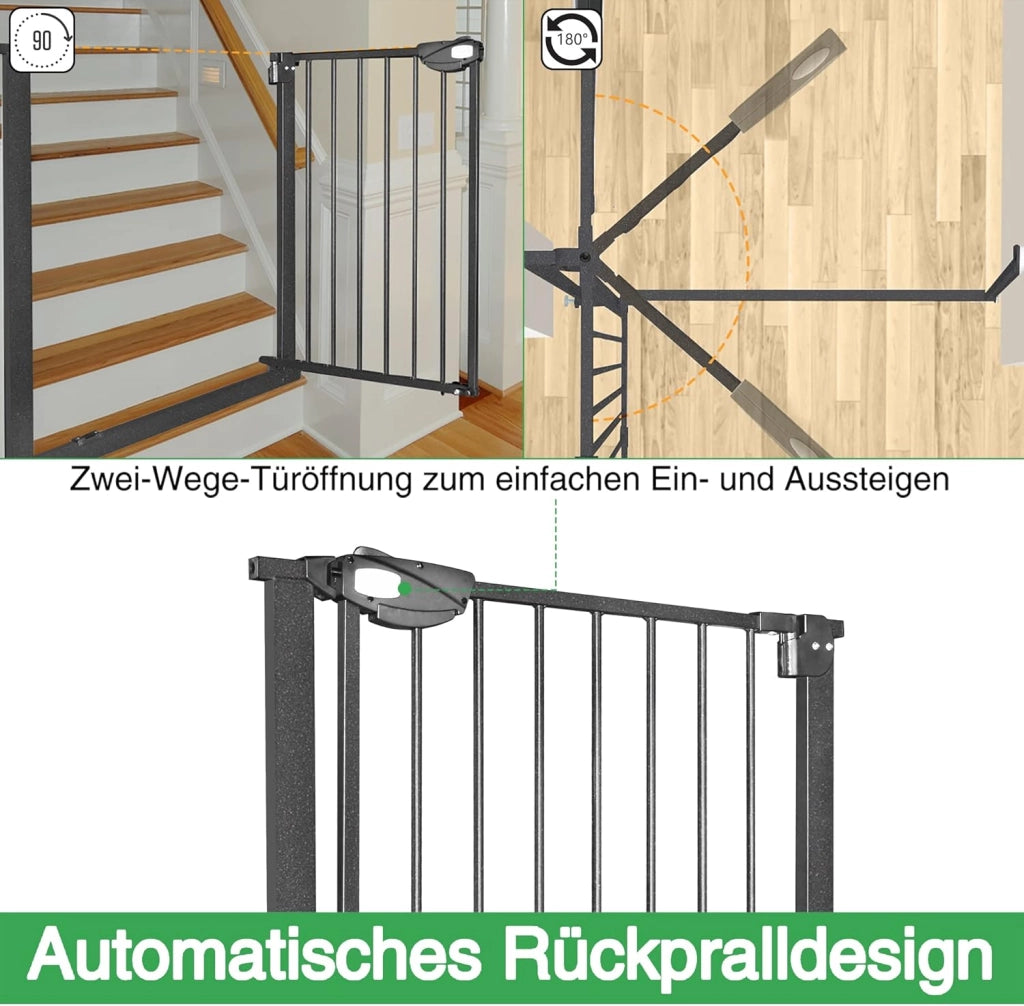 Griglia di protezione per scale, 100 cm, senza foratura, per porte e scale, con chiusura automatica, per bambini, per cani e bambini, per 105-115 cm (nero), WR-(HAG1346D)