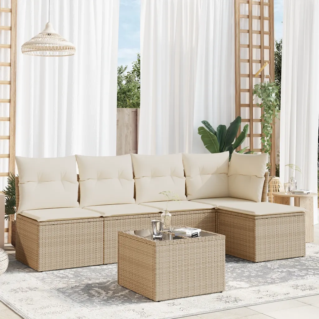 Set Divano da Giardino 6 pz con Cuscini Beige in Polyrattan 3249367