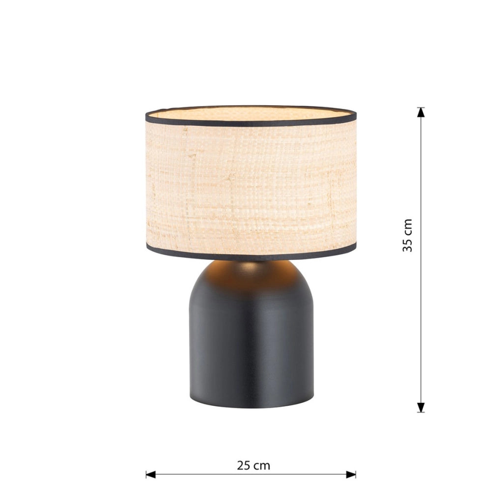 Lampada da tavolo Aspen in acciaio nero e tessuto effetto rattan
