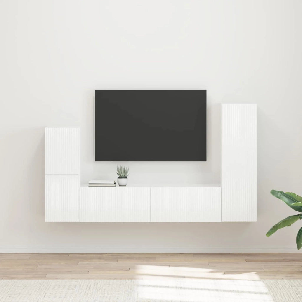 Set mobile TV 4 pcs Bianco Lucido Legno multistrato 3409028