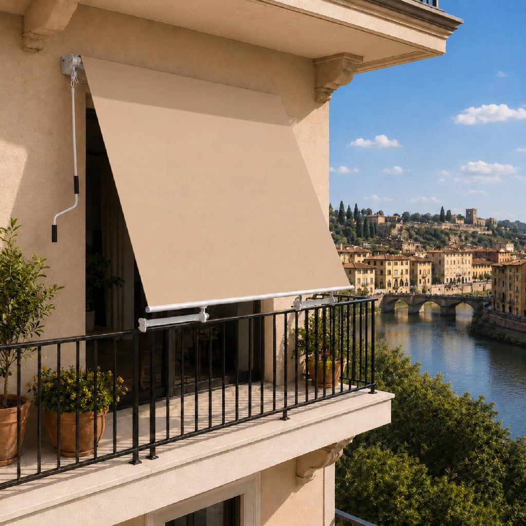 Tenda Parasole Avvolgibile Con Argano Manuale Telaio In Alluminio Copertura In Poliestere 280G Schermo UV Riparo Visivo Per Balcone Terrazzo Portico E Ambienti Esterni 250x250x50 Cm Beige
