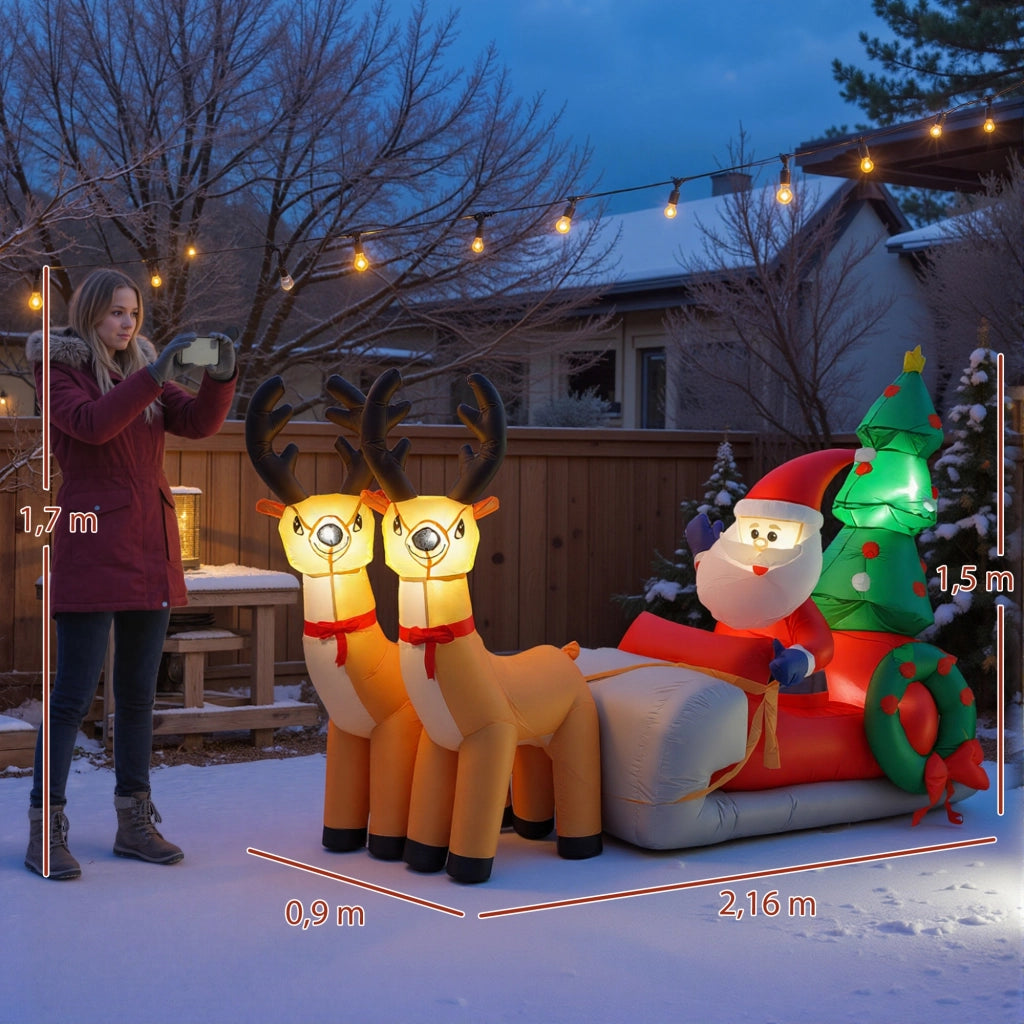 Set Inflabile di Babbo Natale con Slitta Renne e Luci LED per Interno ed Esterno ¨C Minimal ¨C 216x90x150 cm