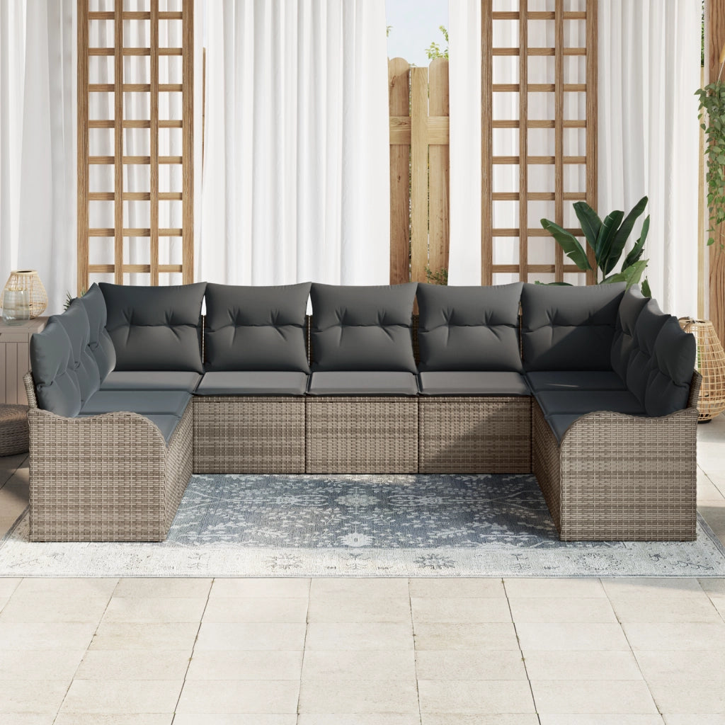 Set di divani da giardino  9 pezzi con cuscini grigio rattan sintetico