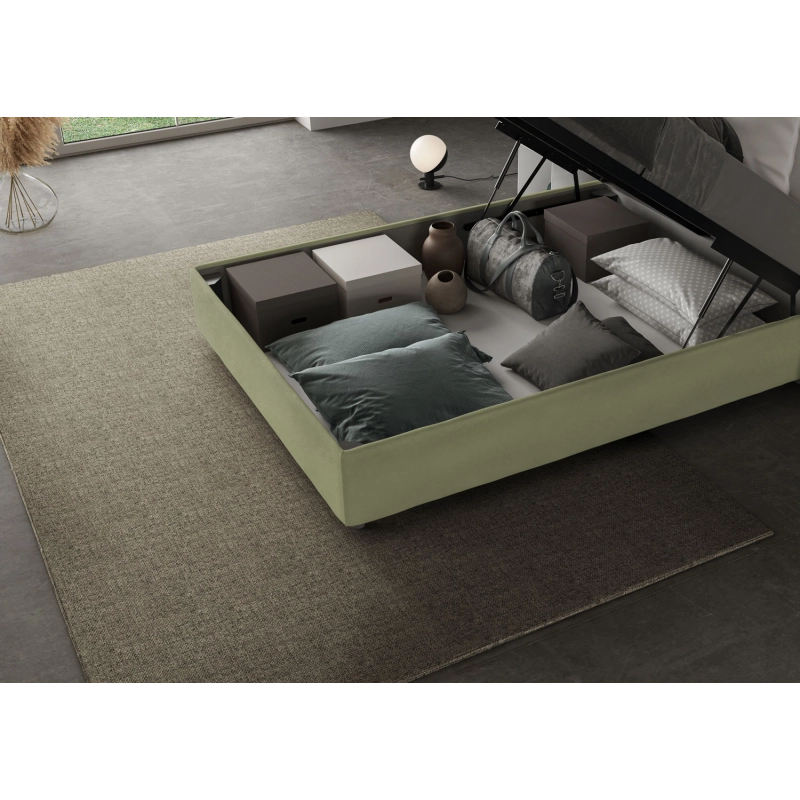 Letto imbottito 1 piazza e mezza 120x210 cm Agueda - Contenitore,Microfibra,Tè verde