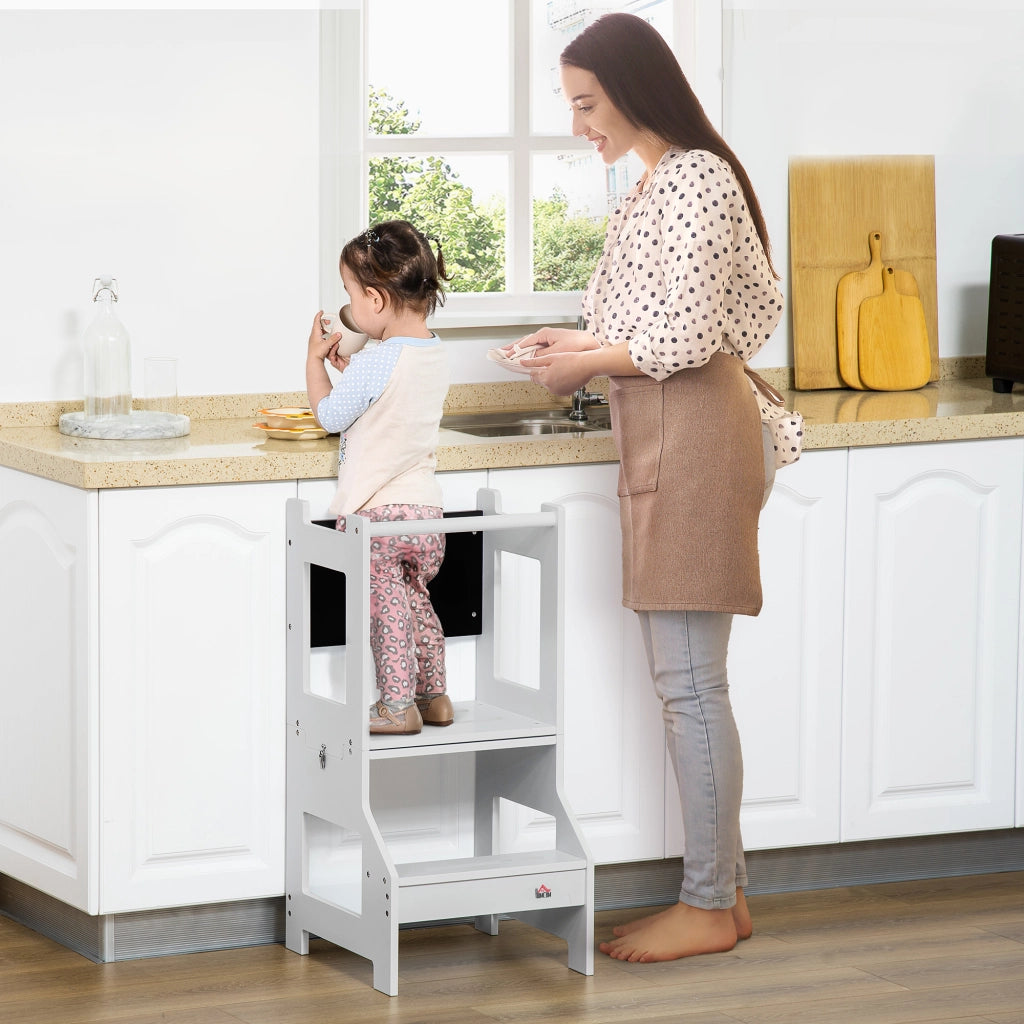 Scala di apprendimento 2 in 1 con scrivania e lavagna ¨C zephmum ¨C grigio 42x44x86 cm