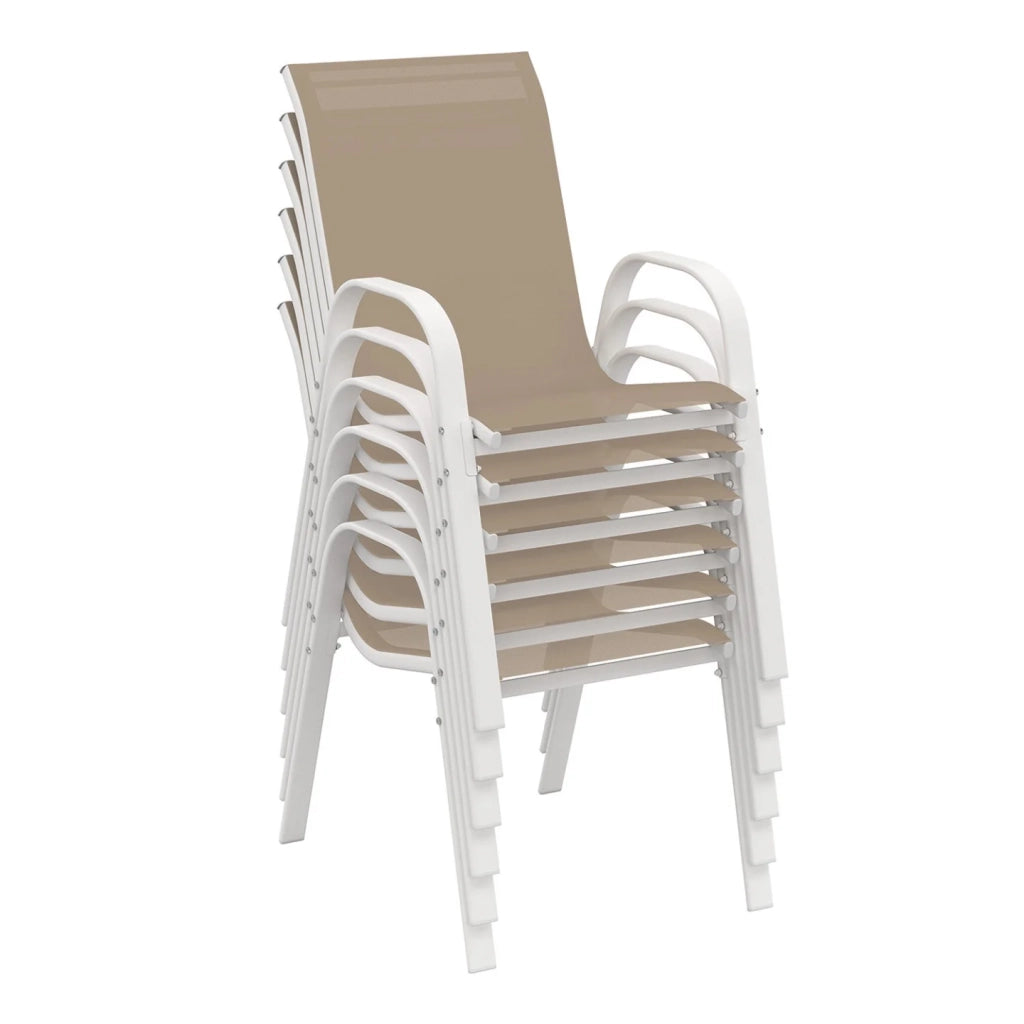 IDMarket - Set di mobili da giardino MADRID tavolo 150 CM e 6 sedie impilabili bianco e beige