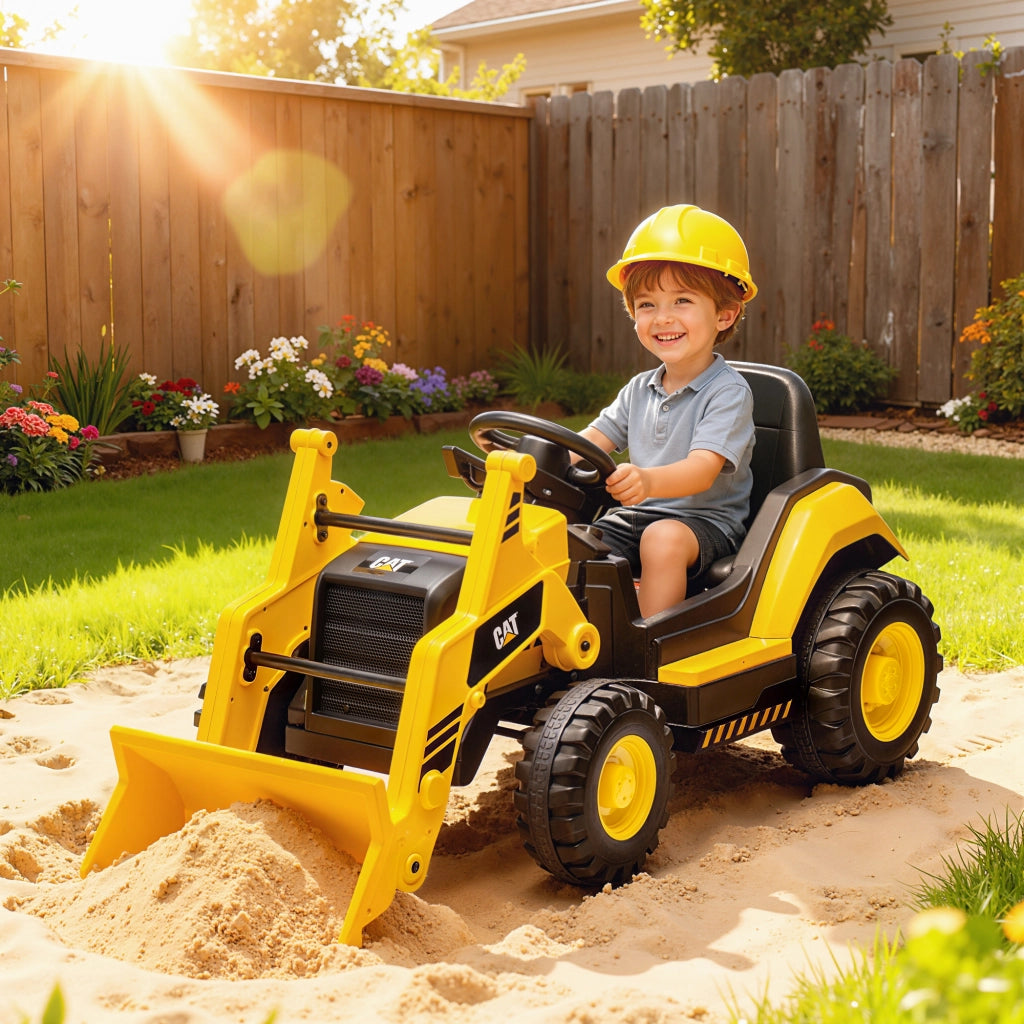 Ruspa Elettrica per Bambini 3-6 Anni Marchio Ufficiale Caterpillar 12V con Telecomando, Giallo