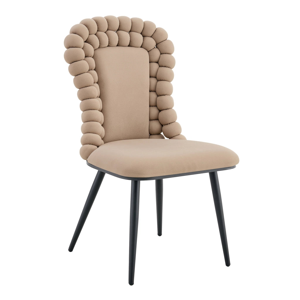 Sedia da Pranzo Set da 2 con Schienale Alto a Catena di Sfere e Gambe in Metallo Velluto Cammello