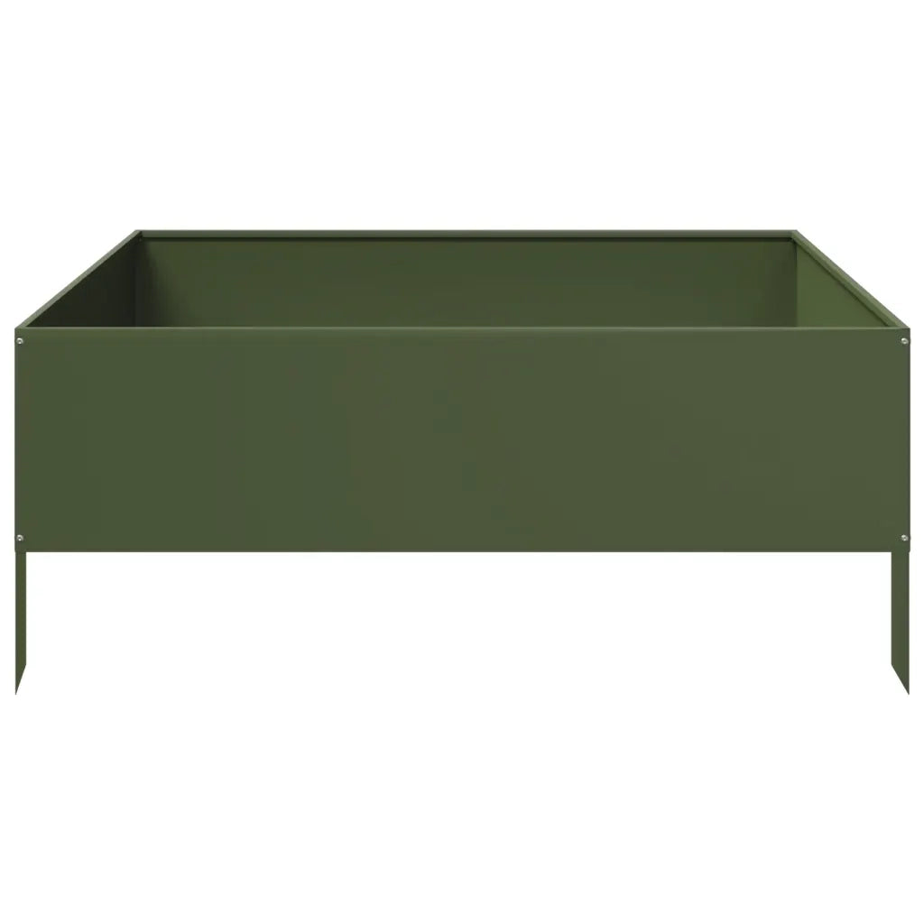 Fioriera Rialzata Giardino Verde Oliva 100x100x25 cm Acciaio