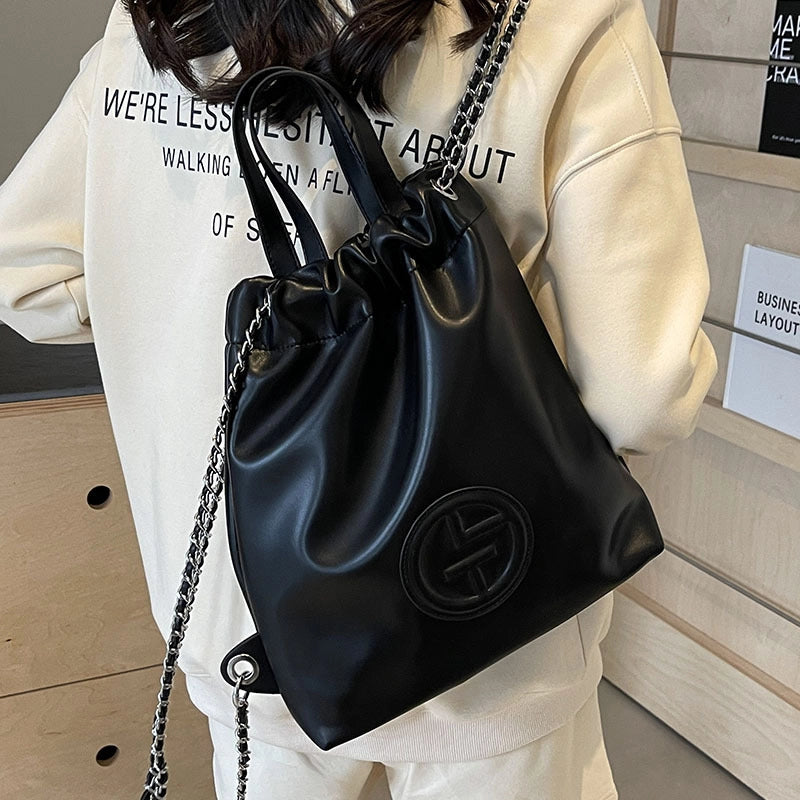 Zaino da donna in vera pelle, zaino scolastico nero