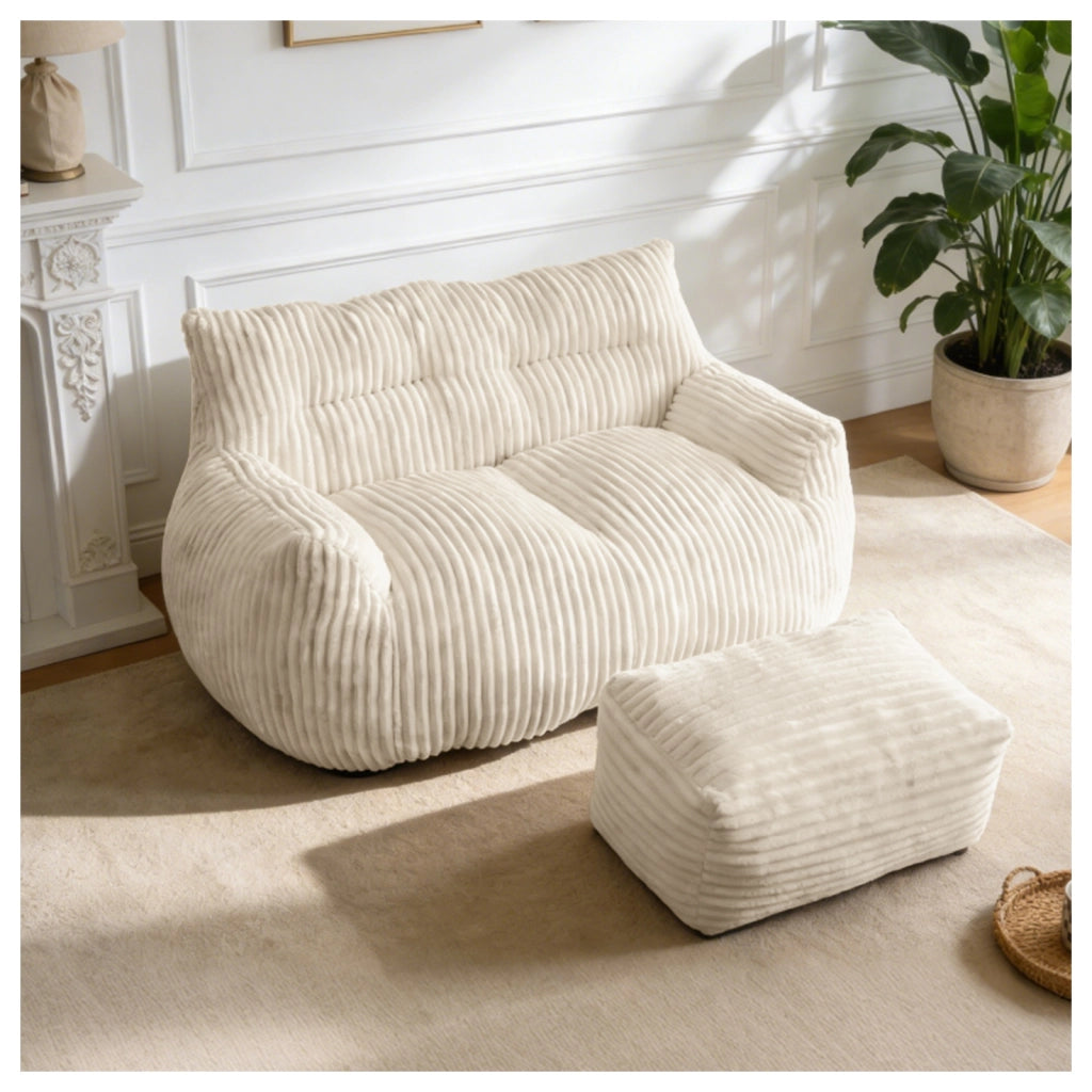 POLTRONA SACCO Oversize Bianca in Flanella, Design Ergonomico, 1 pezzo