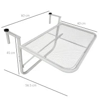 Tavolo da Ringhiera con Ganci ad Altezza Regolabile su 3 Livelli, in Metallo, 60x56.5x45 cm, Bianco