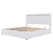Letto contenitore matrimoniale 180×200 cm con alzata idraulica; LED; USB e Type-C; senza materasso; lino; bianco