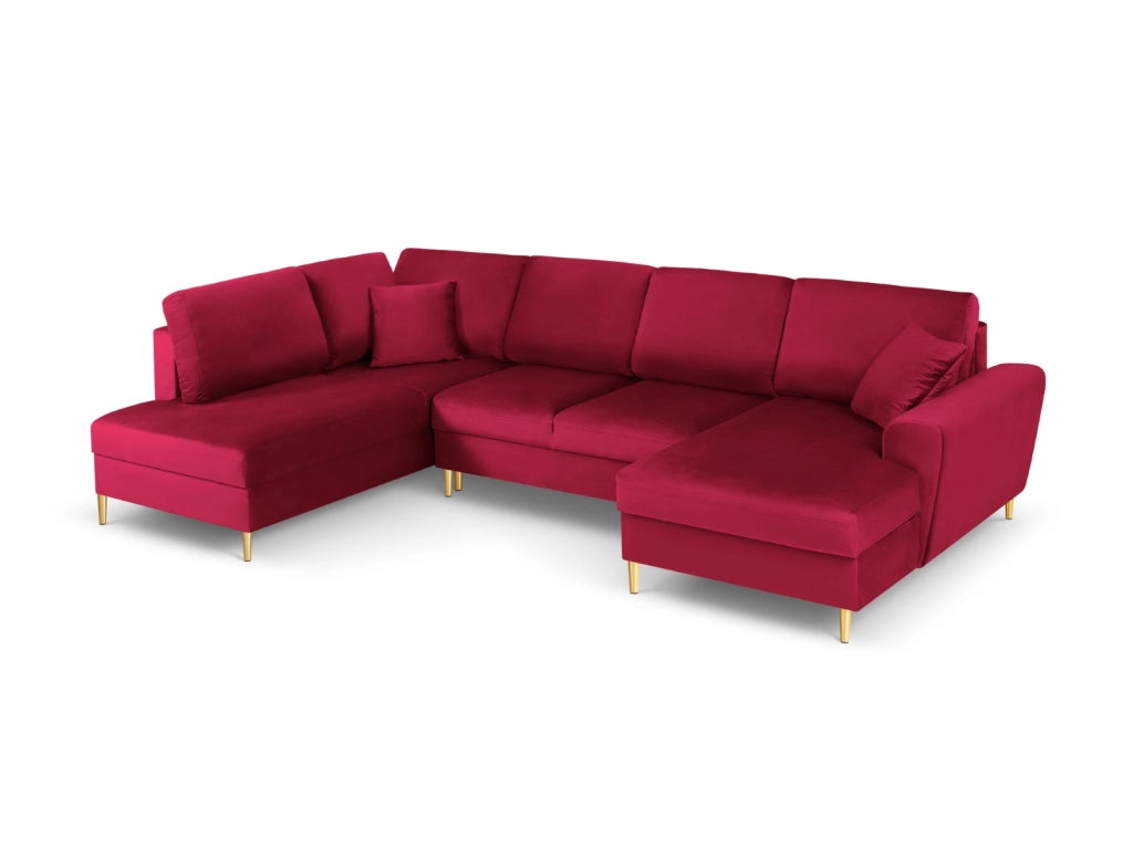 Cosmopolitan Design - Divano panoramico convertibile sinistro con contenitore "Kyoto" 7 posti in velluto rosso 