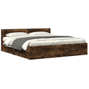 Letto matrimoniale | Letto per adulti | Giroletto con Testiera Rovere Fumo 200x200 cm Legno Multistrato