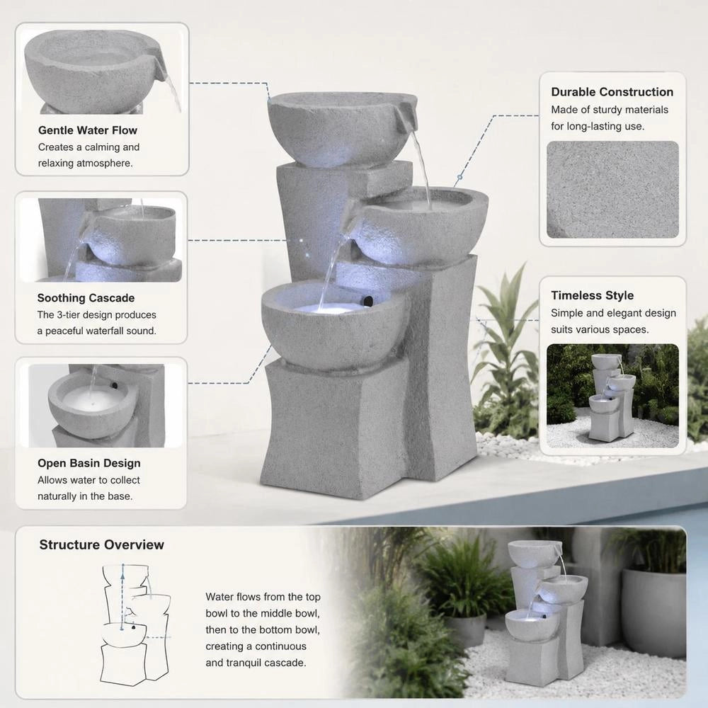 Indoor Fountain With LED Lighting, Polyresin