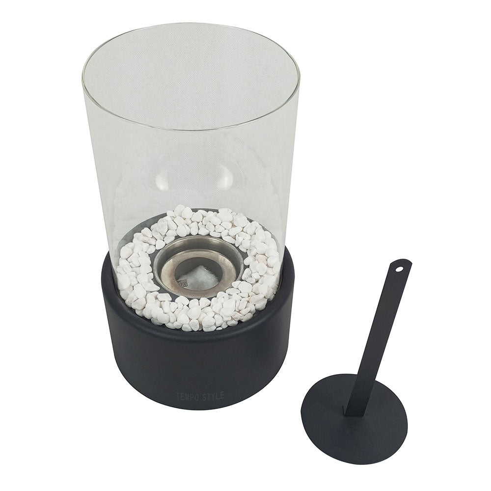 Camino a Bioetanolo da Tavolo Ø16x27 cm CALIDRIA per Interni ed Esterni in Vetro e Acciaio Nero Satinato