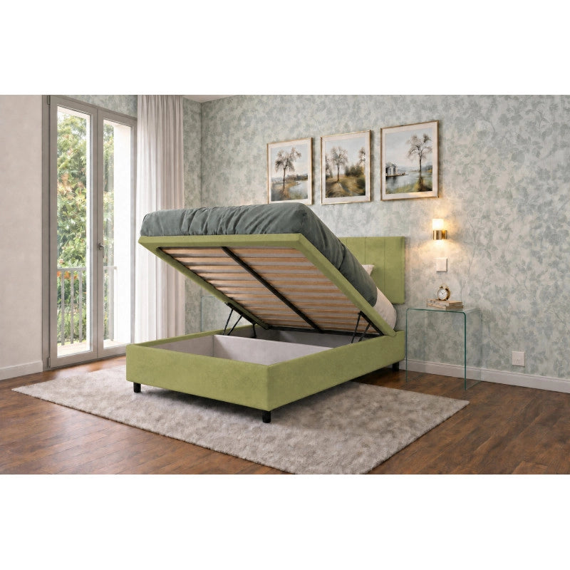 Letto imbottito Singolo 80x200 cm Vertical - Contenitore,Microfibra,Tè verde