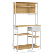 Mensola da cucina con multipresa bar con ripiani regolabili cassetto in tessuto 12 ganci 40 x 100 x 180,4 cm supporto per microonde bianco 12_0005655