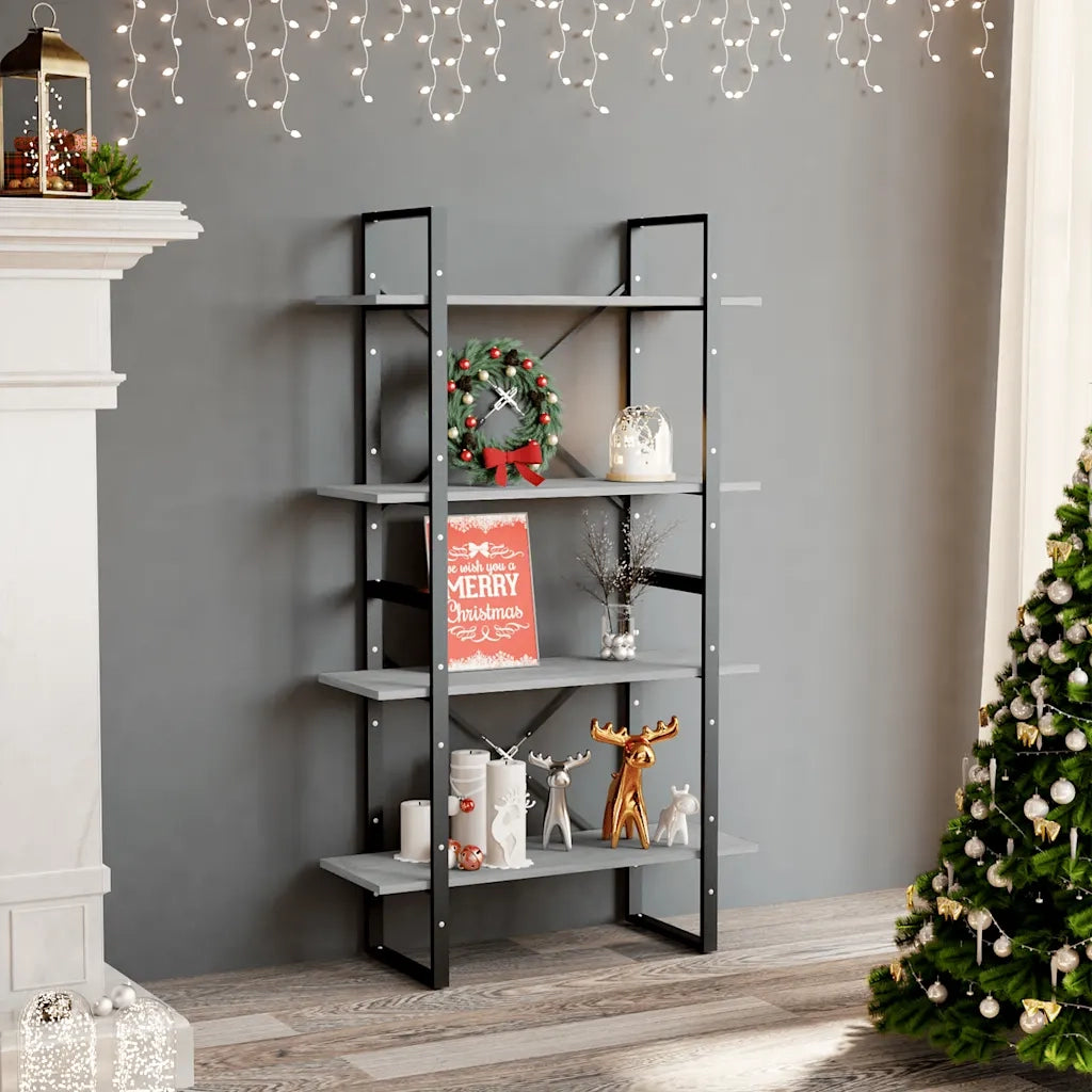 Libreria 4 Ripiani-Scaffale per Libri-Mobile di Stoccaggio Grigio Cemento 80x30x140cm Legno Multistrato