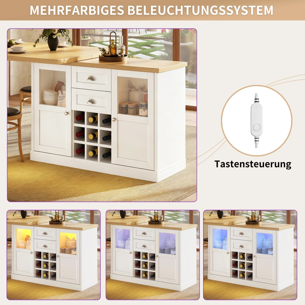 TAVOLO Allungabile 120-197 cm Girevole 360° MDF Bianco con LED e Contenitore