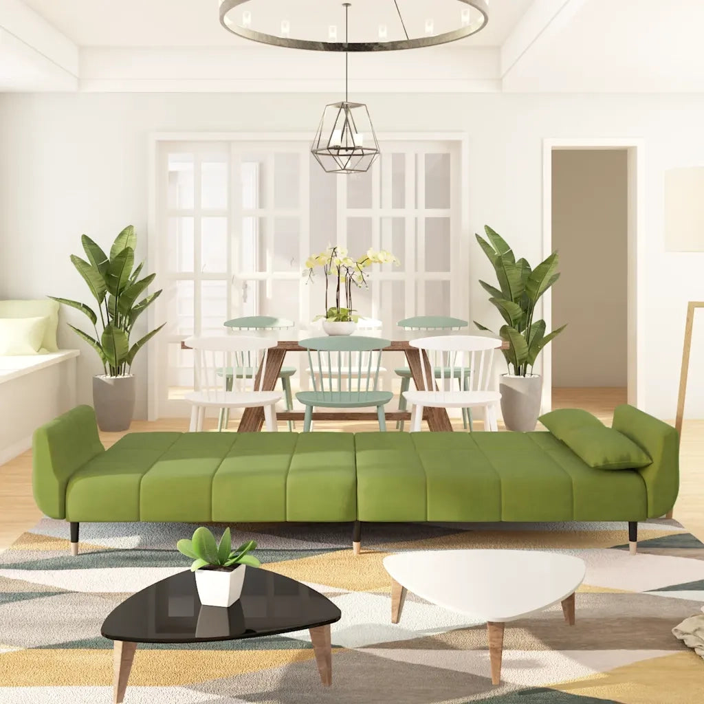Divano Letto a 2 Posti con 2 Cuscini Verde Chiaro in Velluto 337585